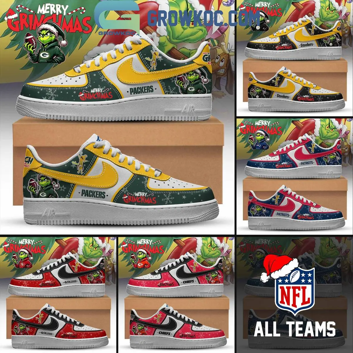 All Team NFL x Merry Grinchmas Air Force 1 Shoes