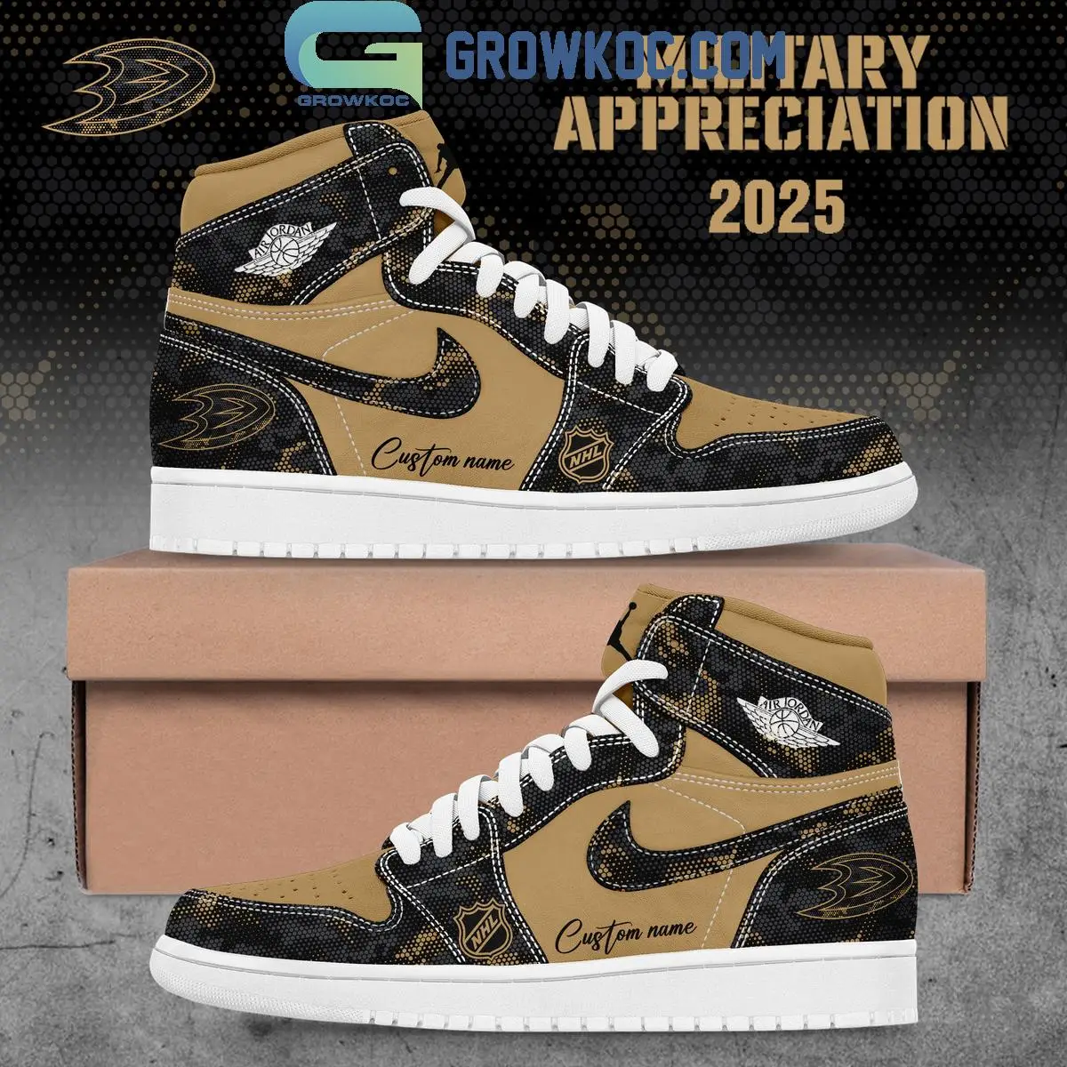 Anaheim Ducks Military Appreciation 2025 Air Jordan 1 Shoes