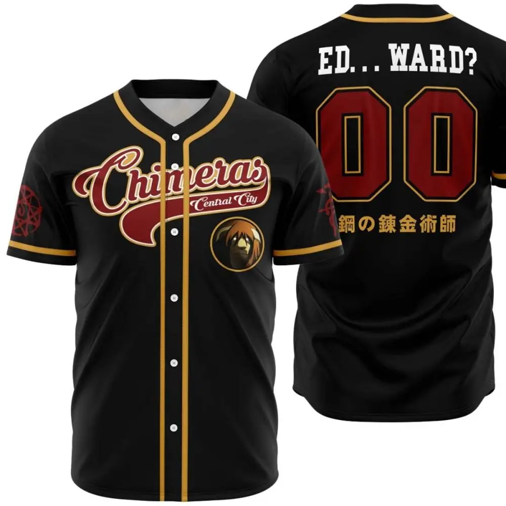 Anime-Inspired Baseball Jersey - Chimera Design - Black & Gold - Perfect For Fans!
