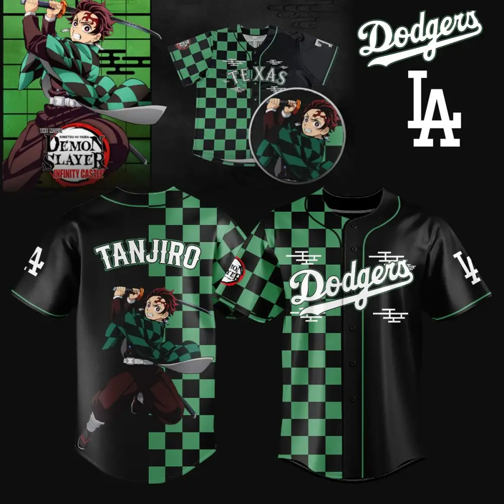Anime-Inspired Baseball Jersey - Tanjiro Checkered Design For Fans