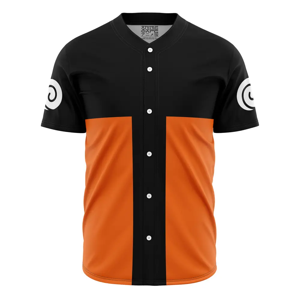 Anime-Inspired Black & Orange Button-Up Baseball Jersey - Stylish & Unique Design