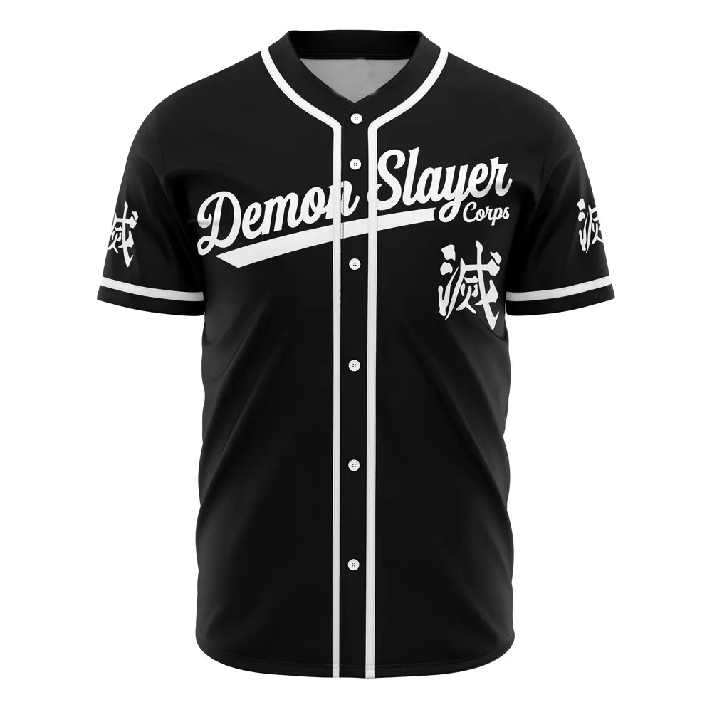 Anime-Inspired Demon Slayer Baseball Jersey - Stylish Black & White Design For Fans
