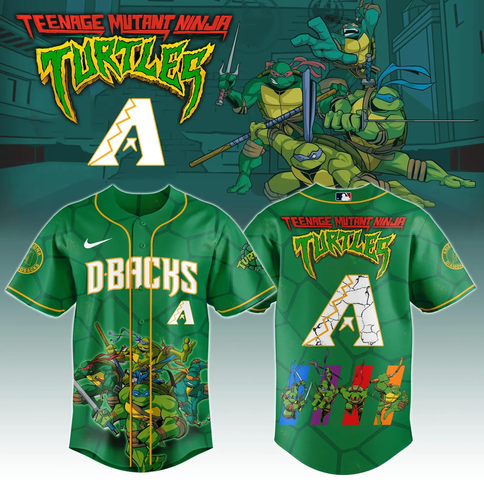 Arizona Diamondbacks Ninja Turtles Night Game Jersey Baseball Fan Gifts For Him - Tazila