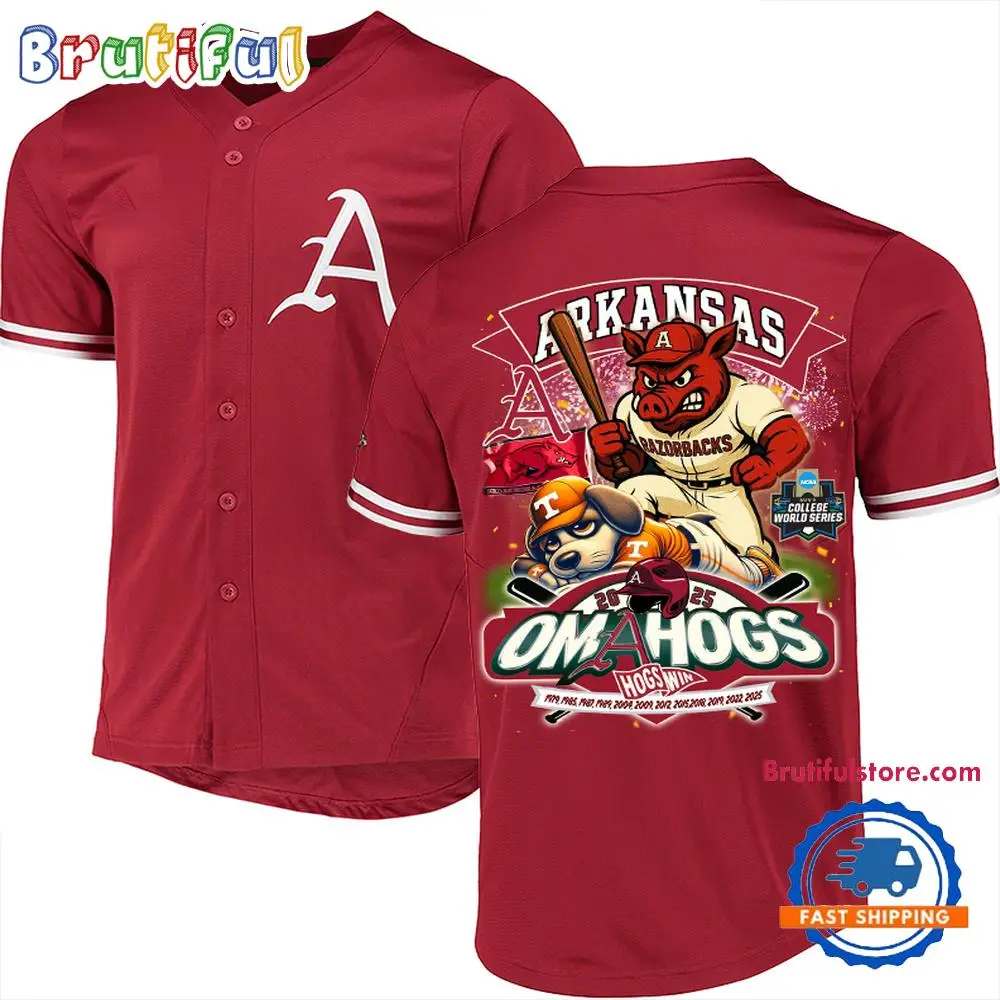 Arkansas Razorback 2025 NCAA College World Series Omahogs Win Baseball Jersey