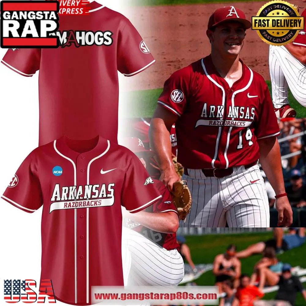 Arkansas Razorbacks Men’s College World Series Omahogs 2025 Red Baseball Jersey Shirt