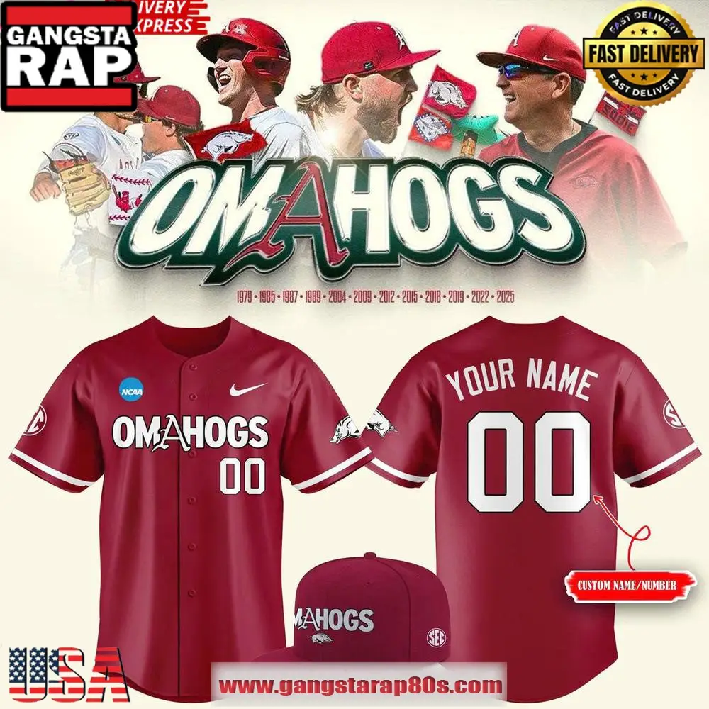 Arkansas Razorbacks Omahogs 2025 Custom Baseball Jersey Shirt Arkansas Razorbacks Omahogs 2025 Custom Baseball Jersey Shirt - Image 1