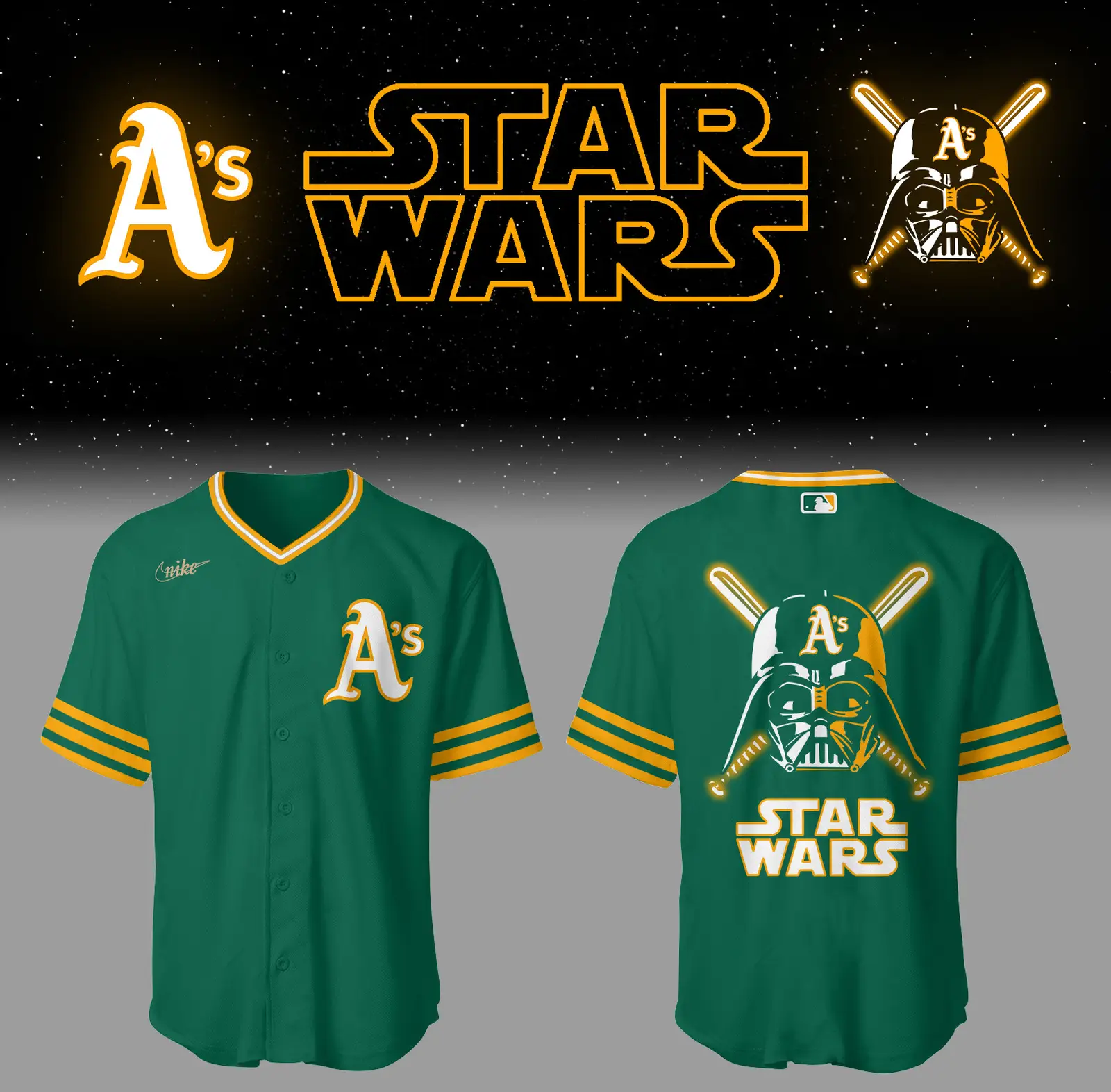Athletics Jays Baseball 2025 Athletics x Star Wars Green Jersey Gifts For Baseball Players - Tazila