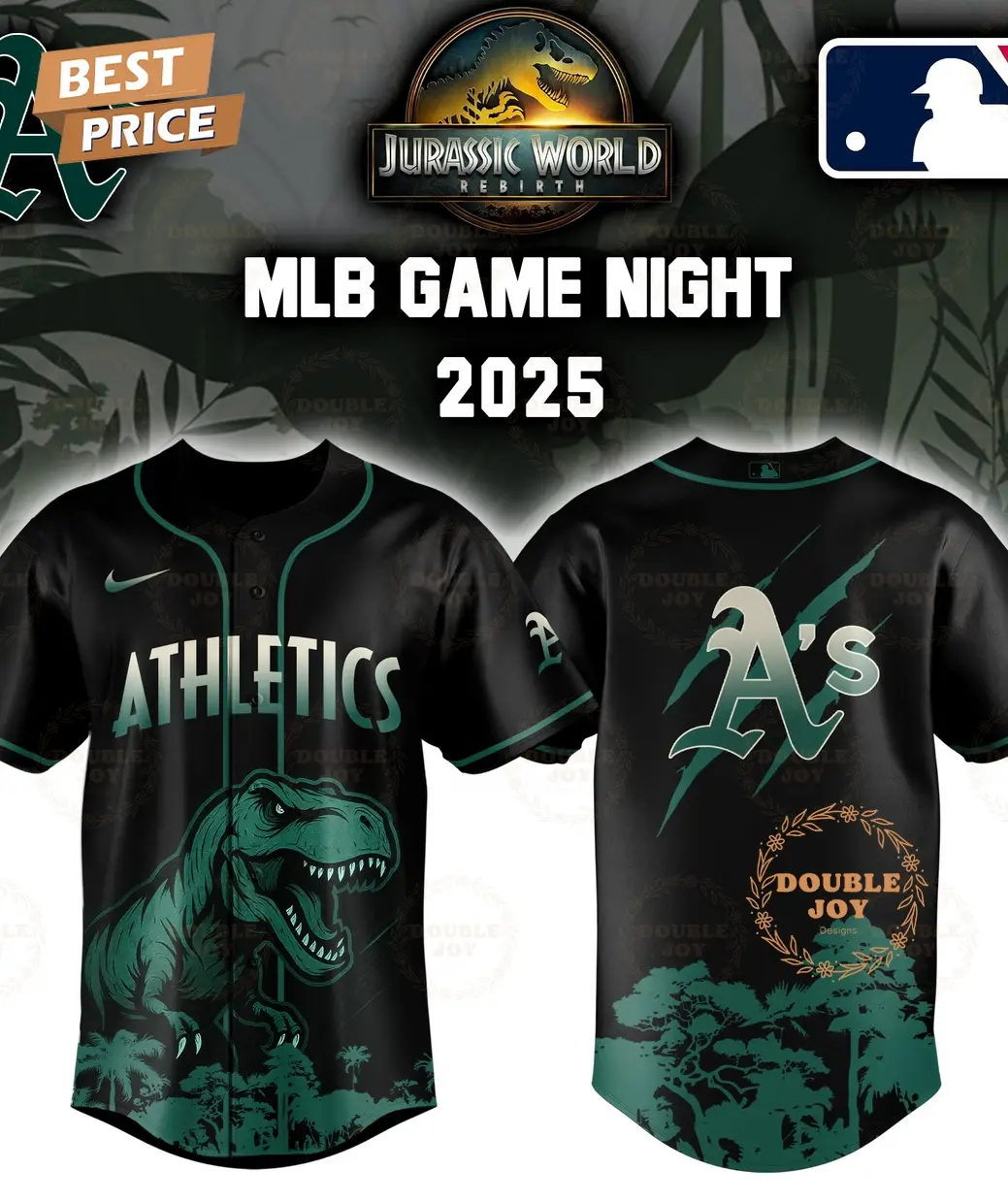 Athletics Jurassic World Rebirth Game Night 2025 Special Edition Baseball Jersey