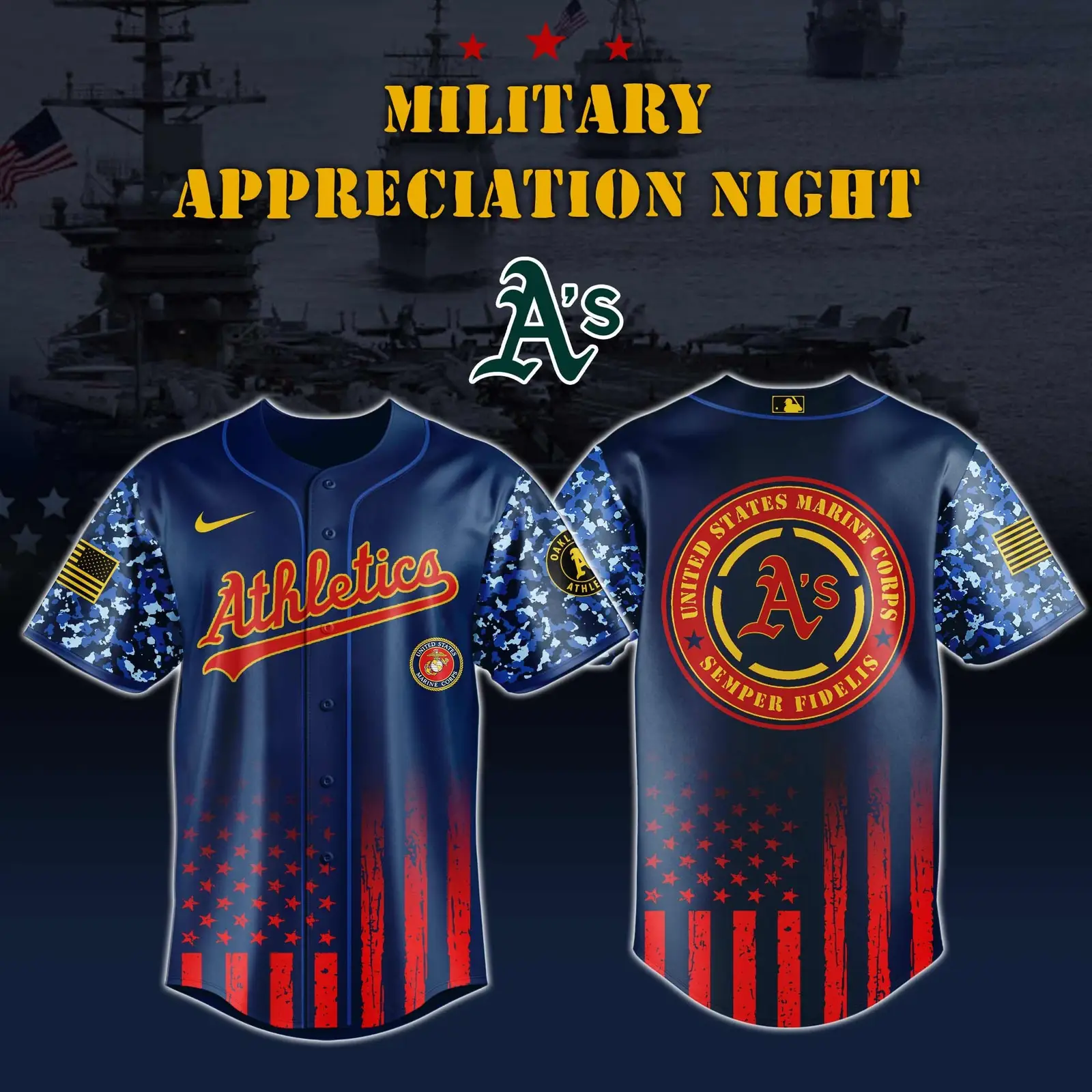 Athletics x Marine Corps Military Appreciation Night Jersey Editions 2025 Athletics Merch - Tazila