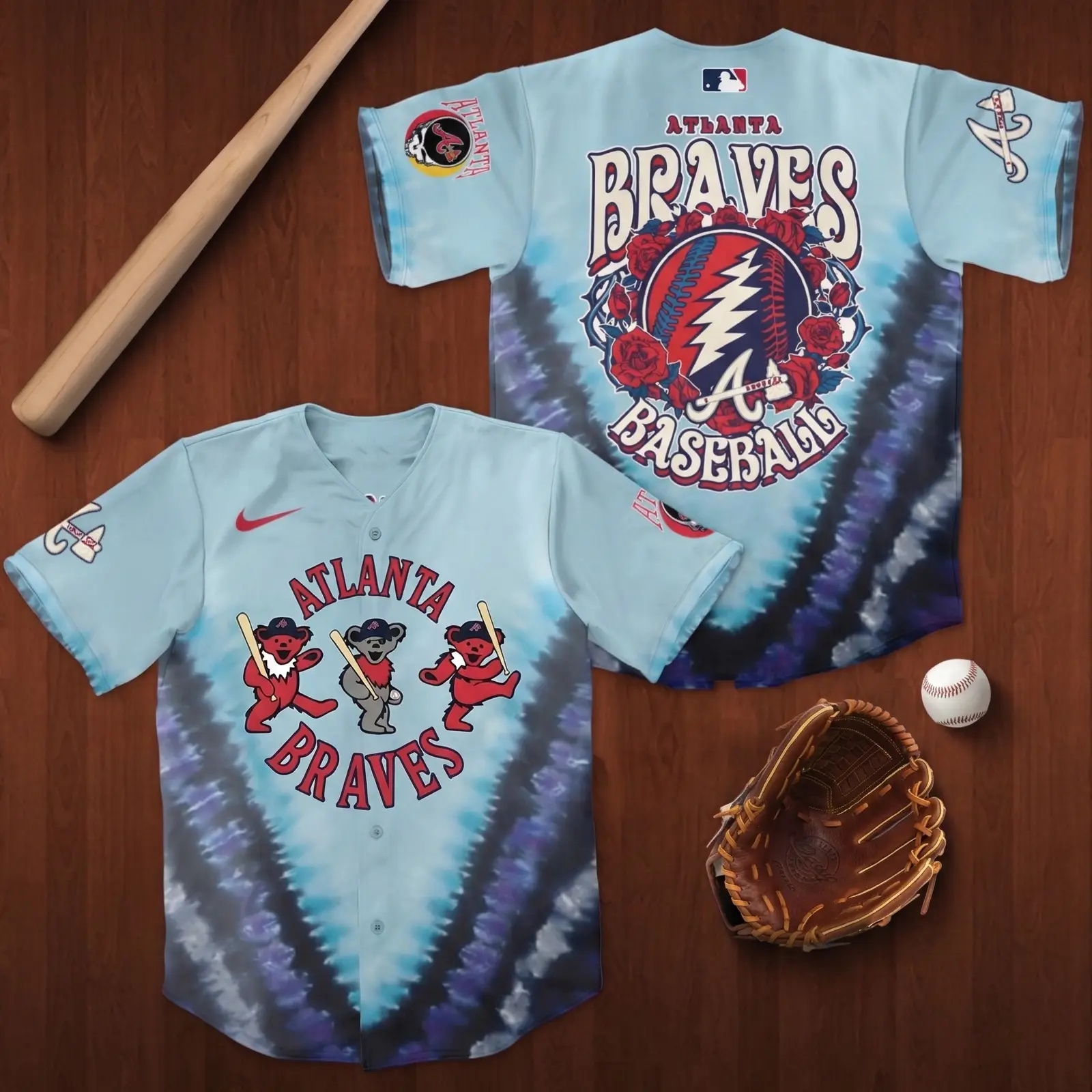 Atlanta Braves Grateful Dead 60th Anniversary Jersey Braves Merch Best Baseball Coach Gift Ideas - Tazila