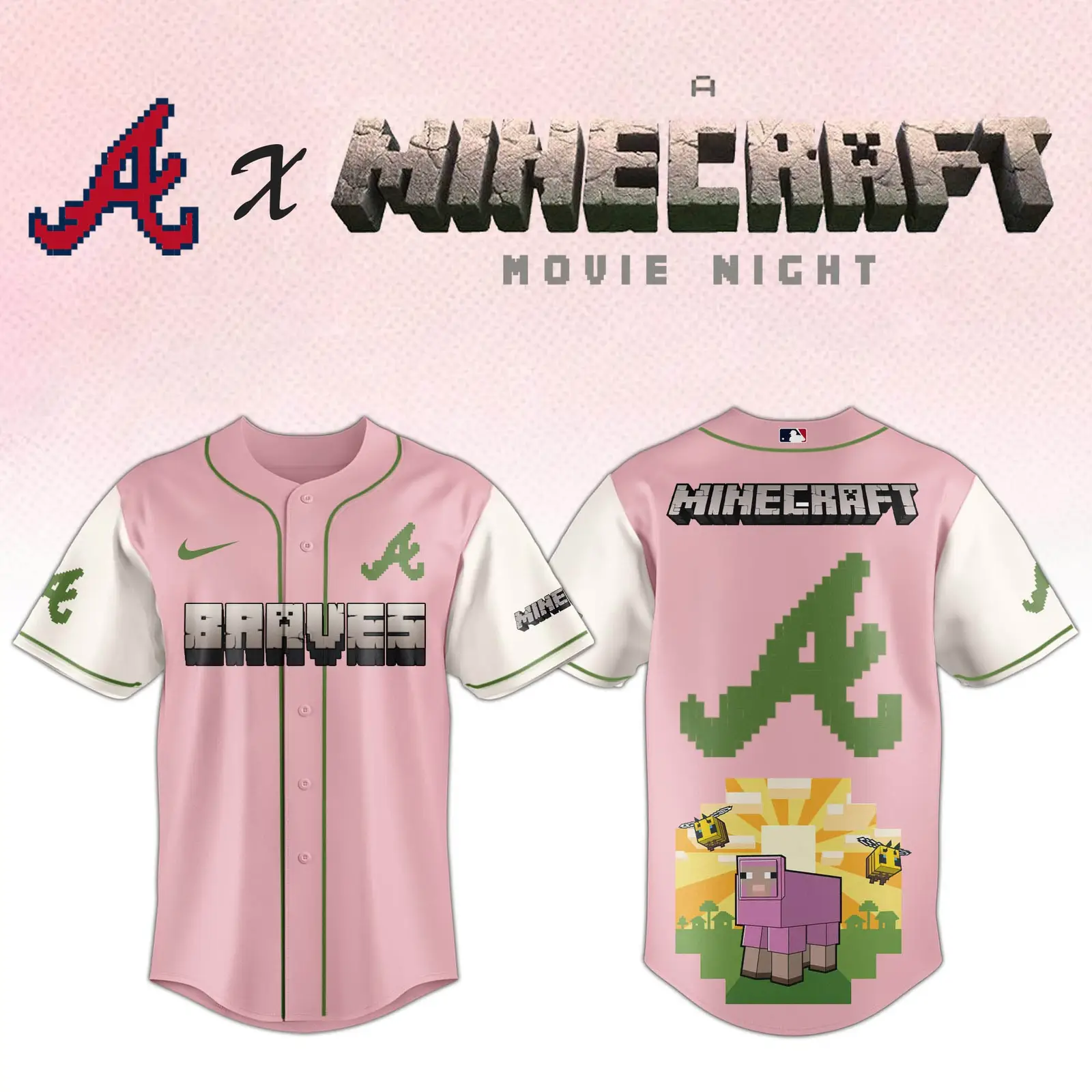 Atlanta Braves x A MINECRAFT MOVIE Night Jersey Fan Merch Apparel Gift Ideas - Tazila
