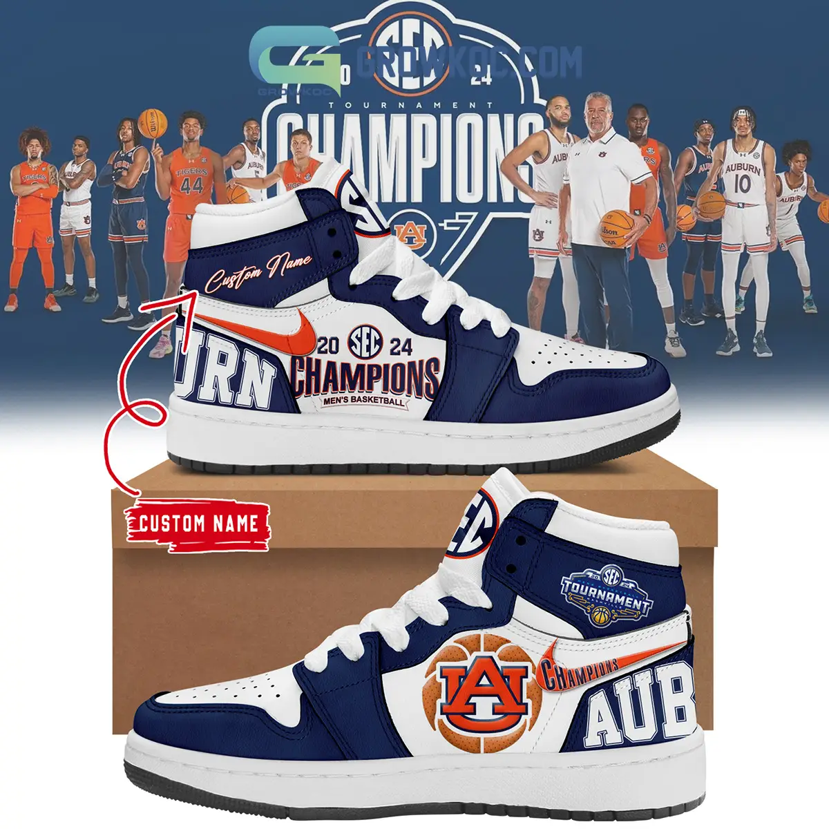 Auburn Tigers 2024 SEC Basketball Men's Tournament Champions Personalized Air Jordan 1 Shoes