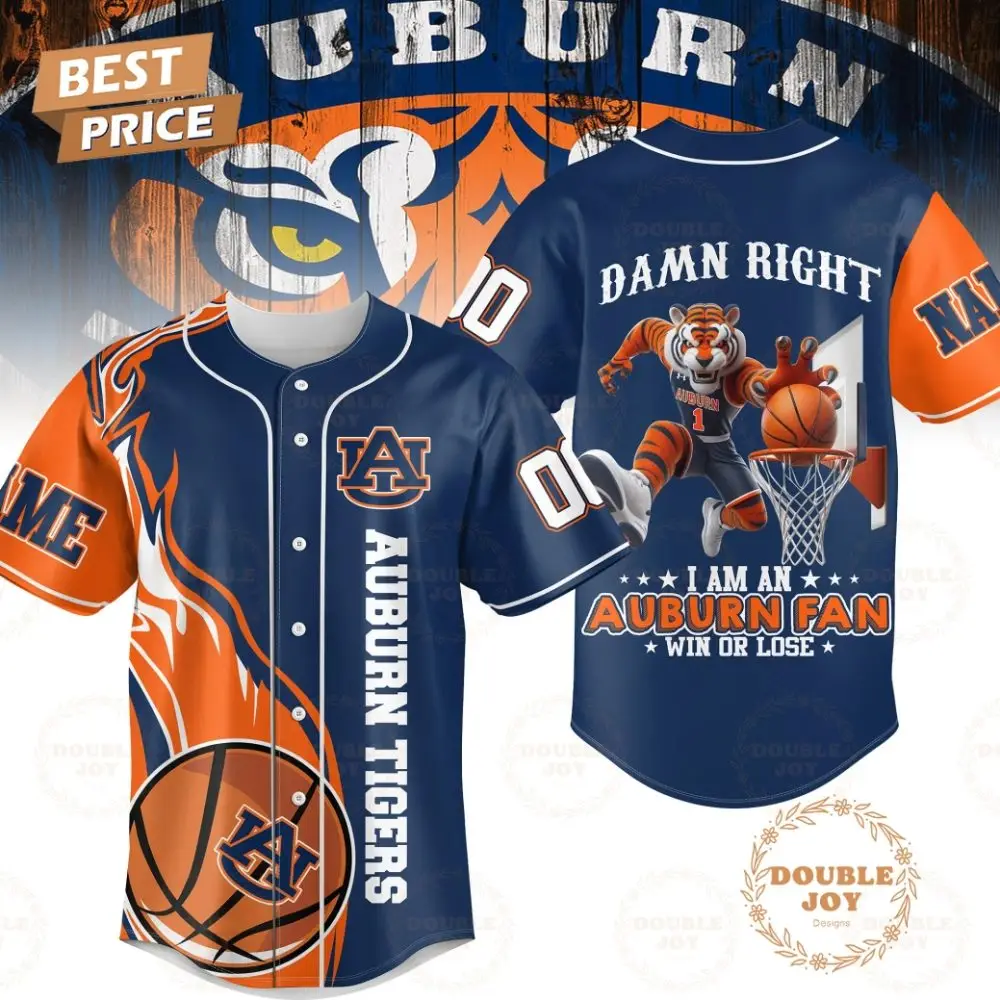 Auburn Tigers Damn Right I Am An Auburn Fan Win Or Lose 2025 Custom Name Limited Edition Baseball Jersey Auburn Tigers Damn Right I Am An Auburn Fan Win Or Lose 2025 Custom Name Limited Edition Baseball Jersey - Image 1