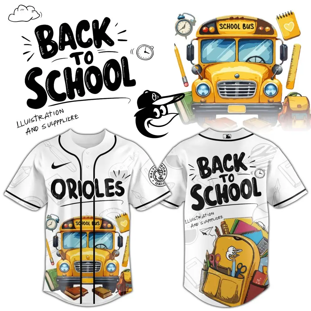 Back To School Orioles Jersey - Fun School Bus Design For Kids & Fans