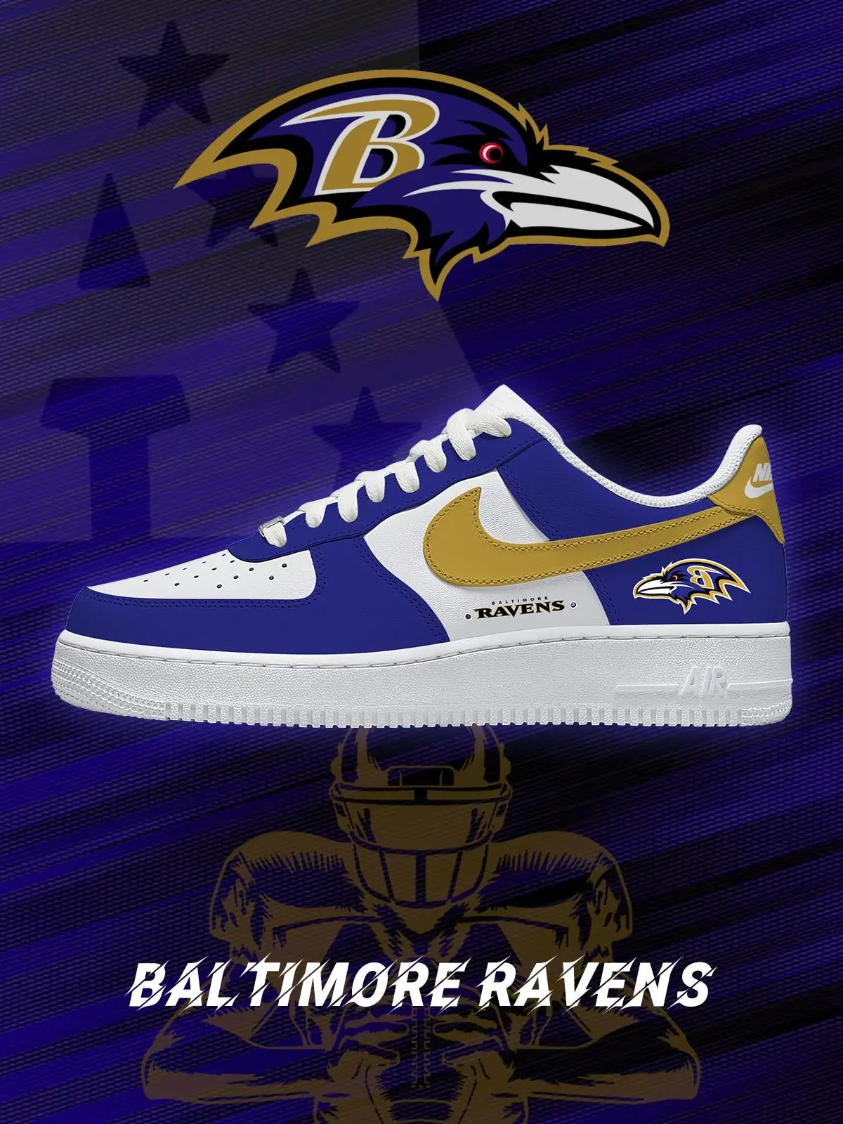 Baltimore Football Custom Air Force 1 Sneakers - NFL Fan Edition | BN28