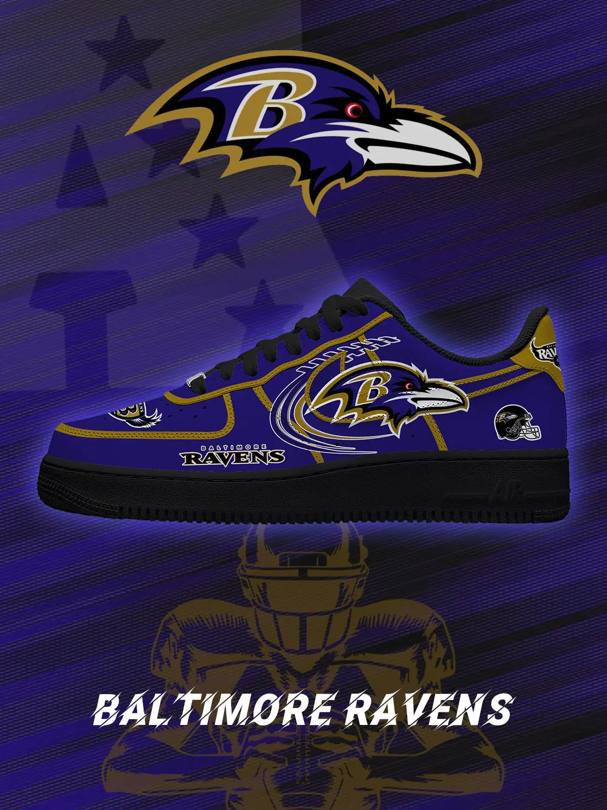 Baltimore Football V.2 Custom Air Force 1 Sneakers - NFL Fan Edition | HW76