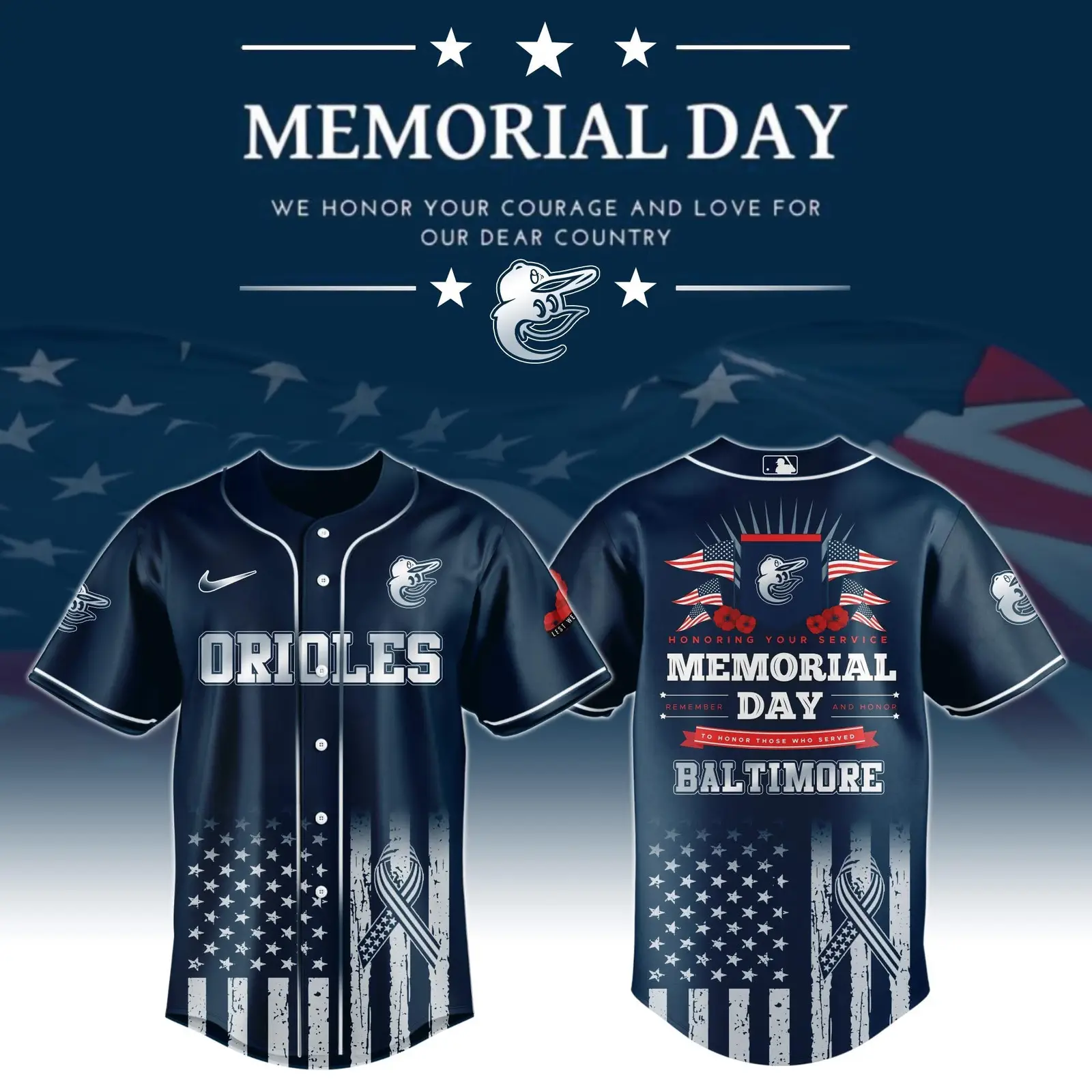 Baltimore Orioles Memorial Day Baseball Jersey 2025 Baltimore Orioles Merch Gifts For Fans - Tazila