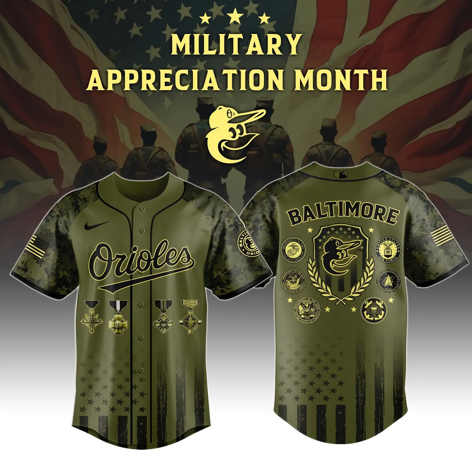 Baltimore Orioles Military Appreciation Month Jersey Camo Baseball Fan Veteran Gifts - Tazila Baltimore Orioles Military Appreciation Month Jersey Camo Baseball Fan Veteran Gifts - Tazila - Image 1