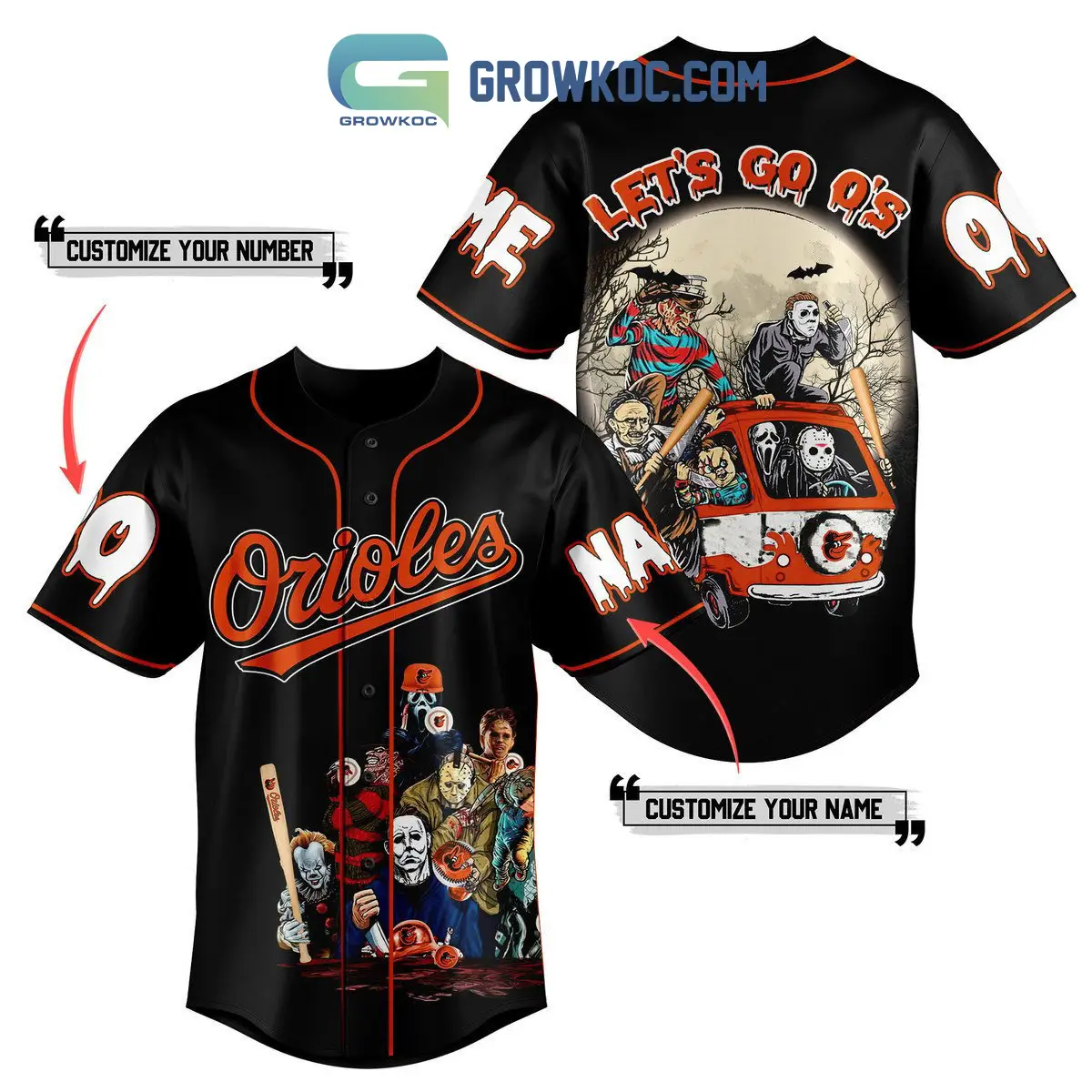 Baltimore Orioles Mix Horror Movies Halloween Let Go O's Personalized Baseball Jersey