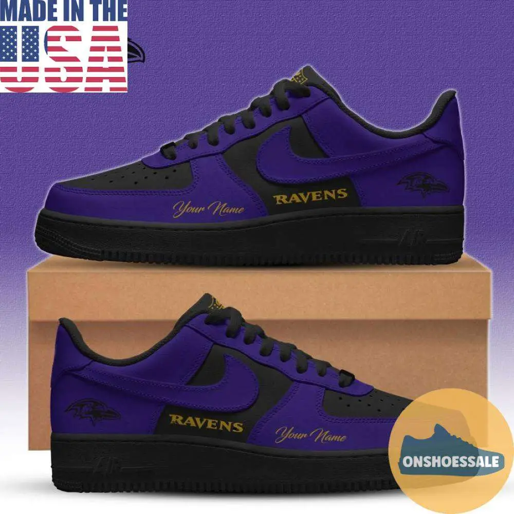 Baltimore Ravens Black in Black Nike Air Force, Gift For Fans - Best Gift Shoes