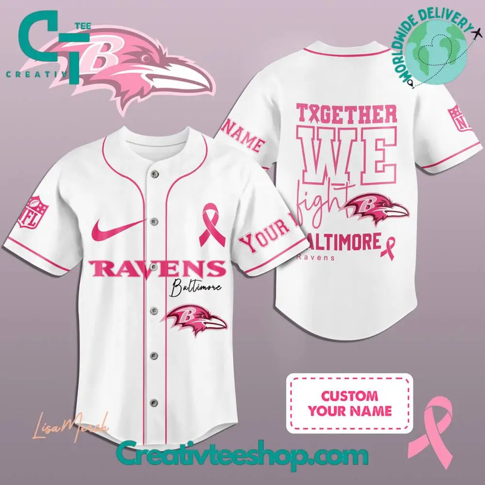 Baltimore Ravens Breast Cancer Together We Fight Baseball Jersey