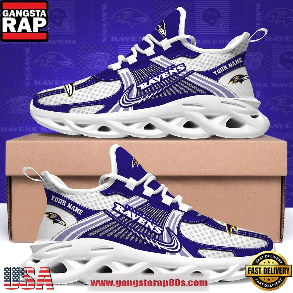 Baltimore Ravens Custom Name Clunky Sneaker Max Soul Shoes