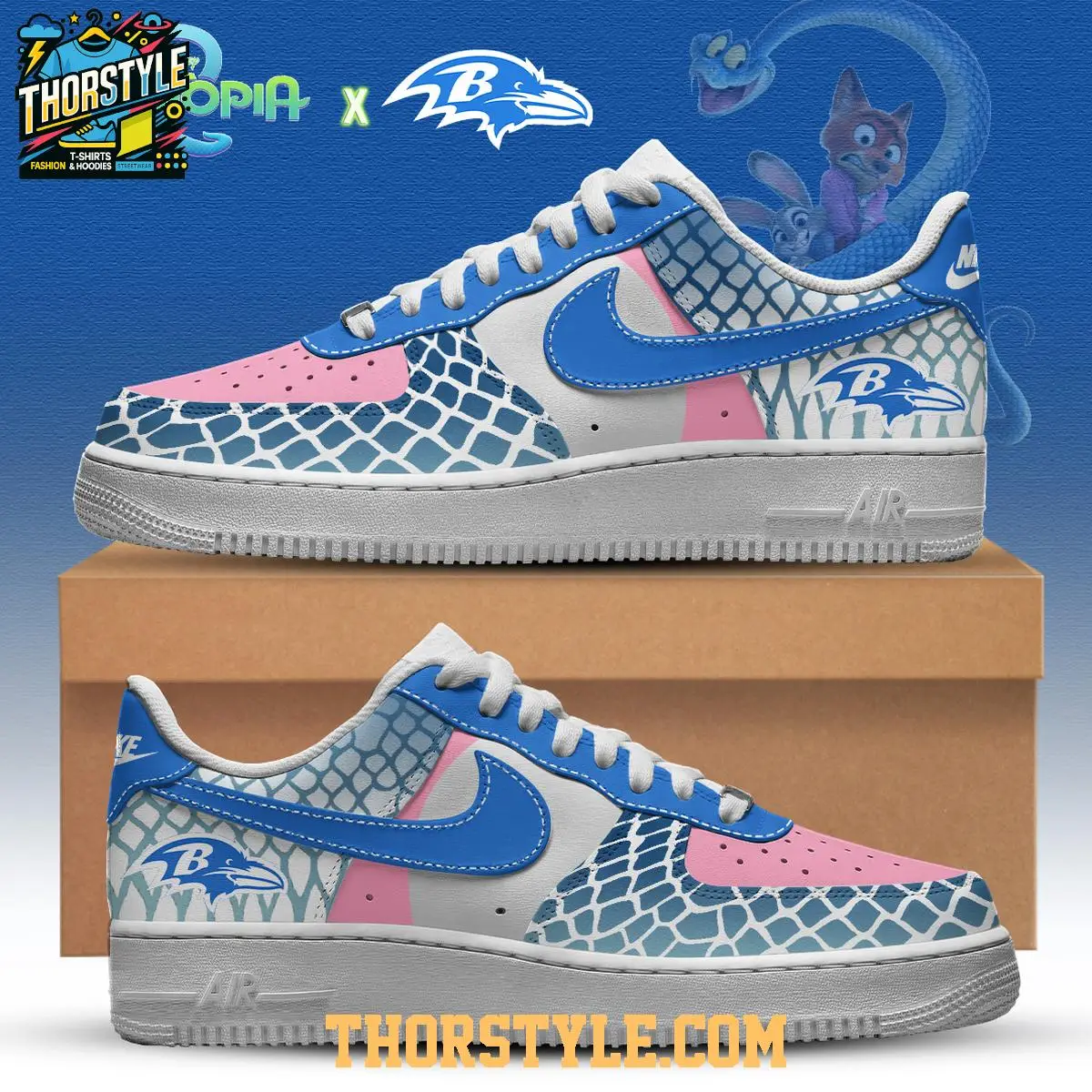 Baltimore Ravens Zootopia 2 Gary De'Snake 2025 Personalized Air Force 1 Shoes