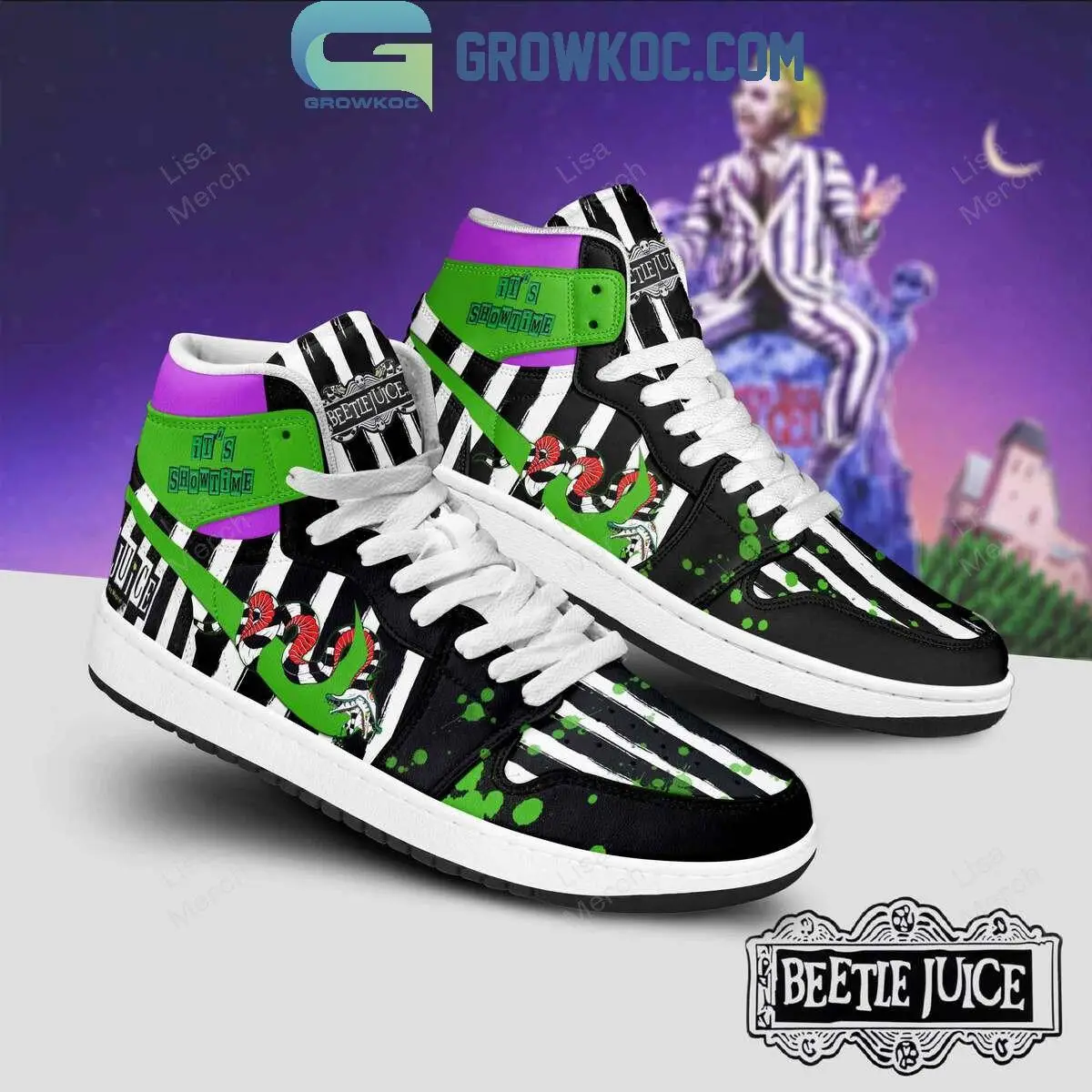 Beetlejuice Halloween Movie It's Showtime Air Jordan 1 Shoes
