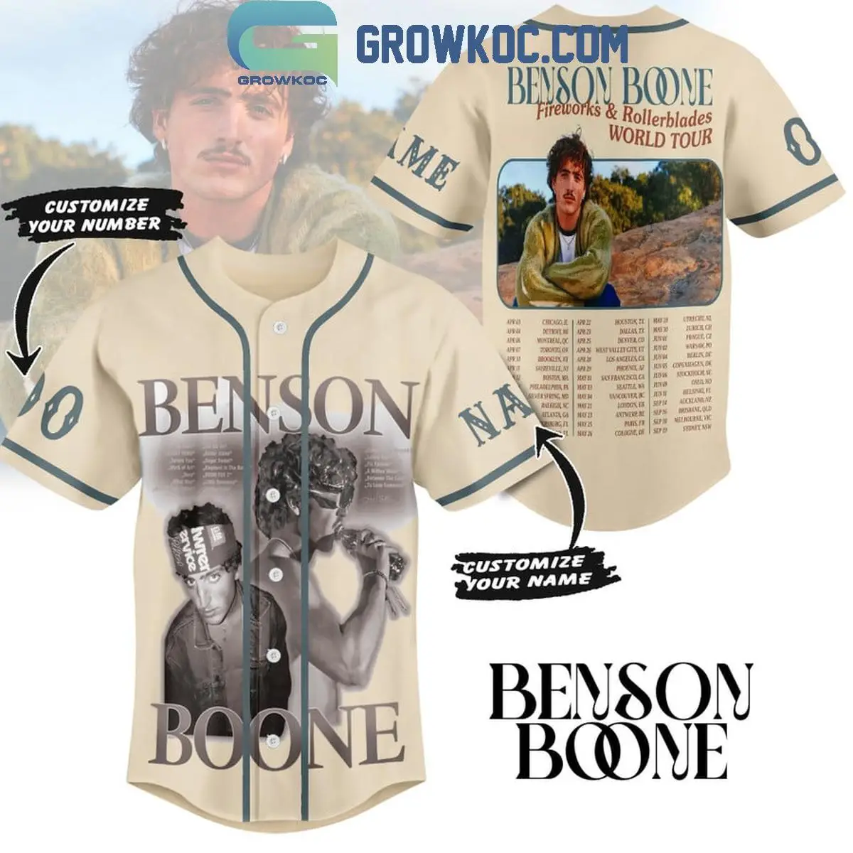 Benson Boone Fireworks And Rollerblades World Tour Personalized Baseball Jersey