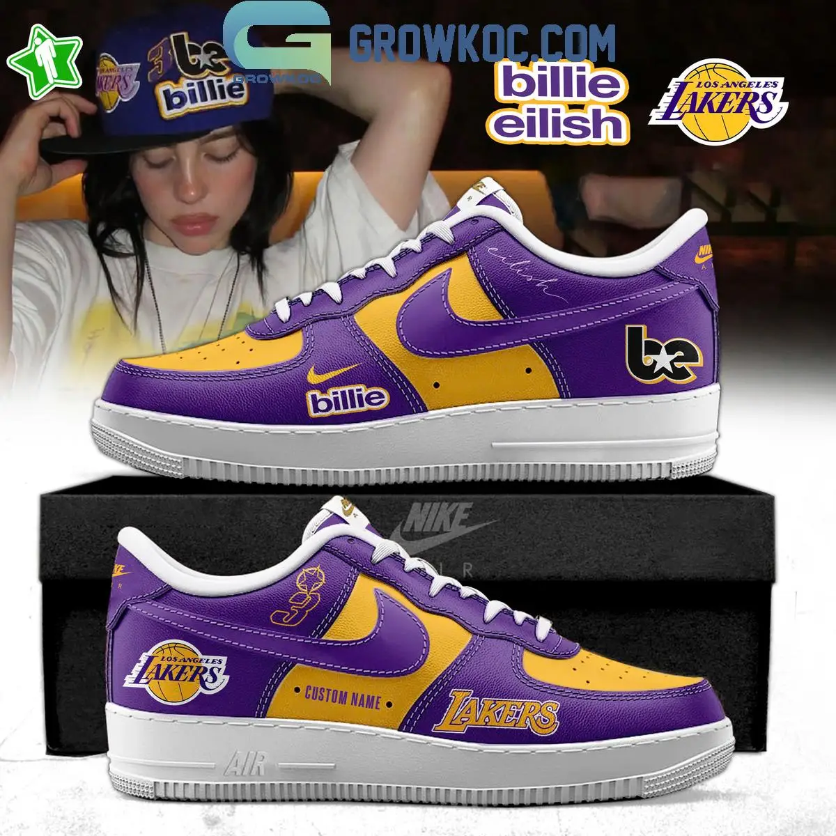 Billie Eilish x Los Angeles Lakers 2025 Air Force 1 Shoes Billie Eilish x Los Angeles Lakers 2025 Air Force 1 Shoes - Image 1