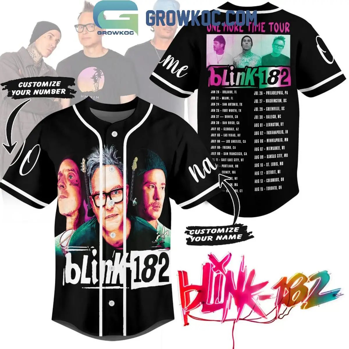 Blink 182 One More Time Tour 2024 Personalized Baseball Jersey