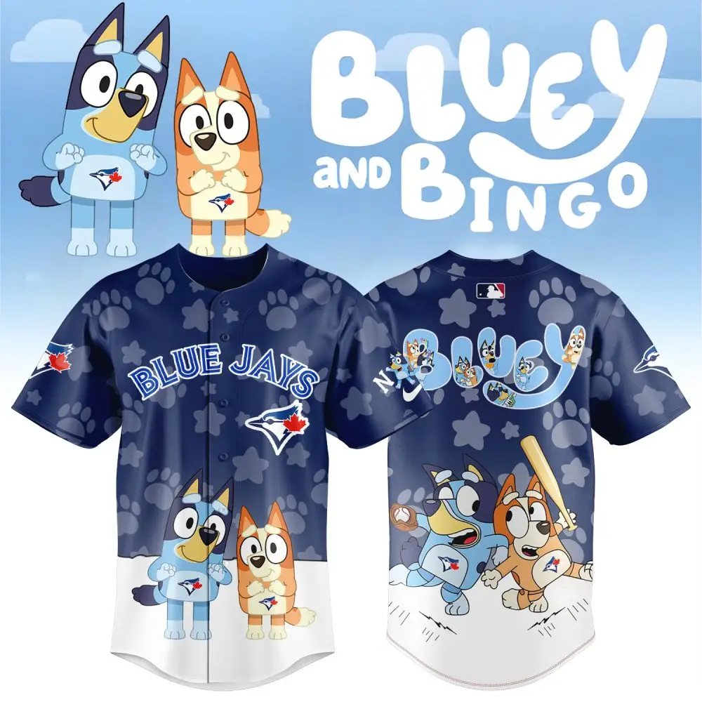 Blue Jays Kids Jersey: Cute Bluey & Bingo Design - Perfect Gift For Little Fans! Blue Jays Kids Jersey: Cute Bluey & Bingo Design - Perfect Gift For Little Fans! - Image 1