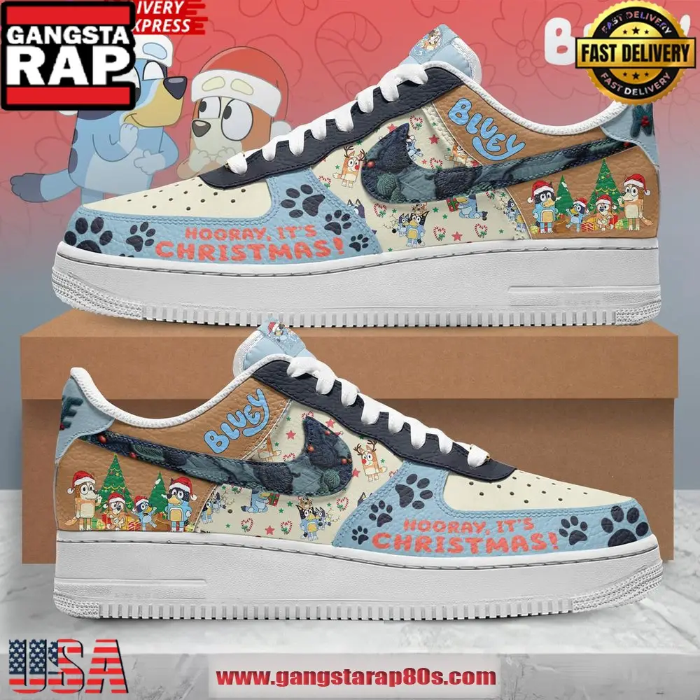 Bluey Hooray It's Christmas Limited Edition Air Force 1 Sneakers Shoes Bluey Hooray It's Christmas Limited Edition Air Force 1 Sneakers Shoes - Image 1