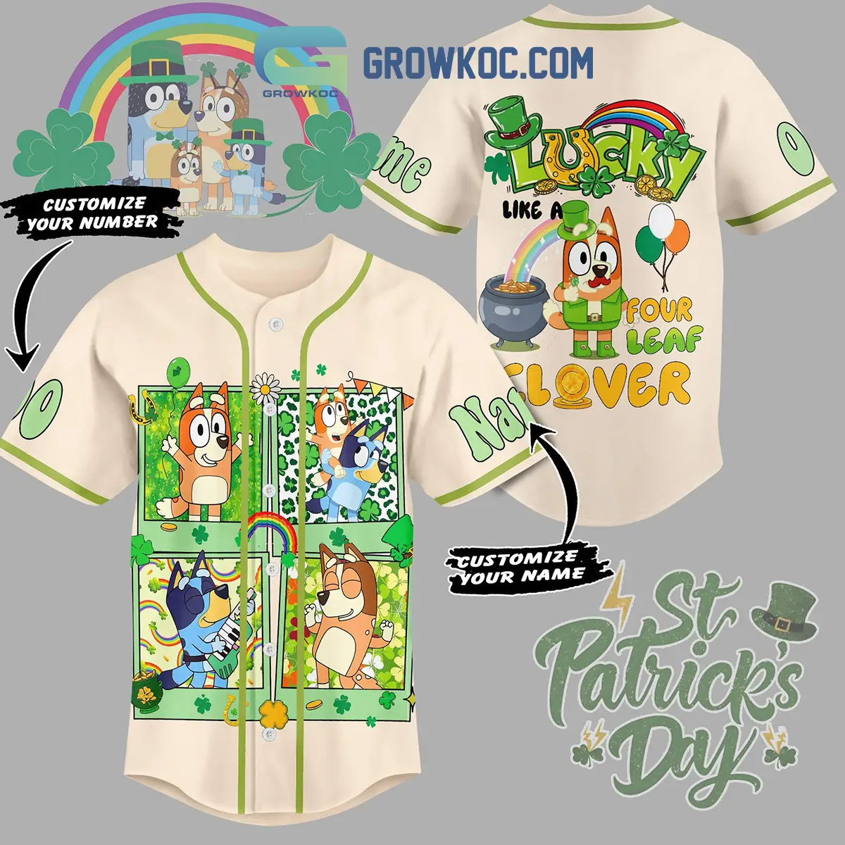 Bluey St. Patrick's Day Fan Personalized Baseball Jersey