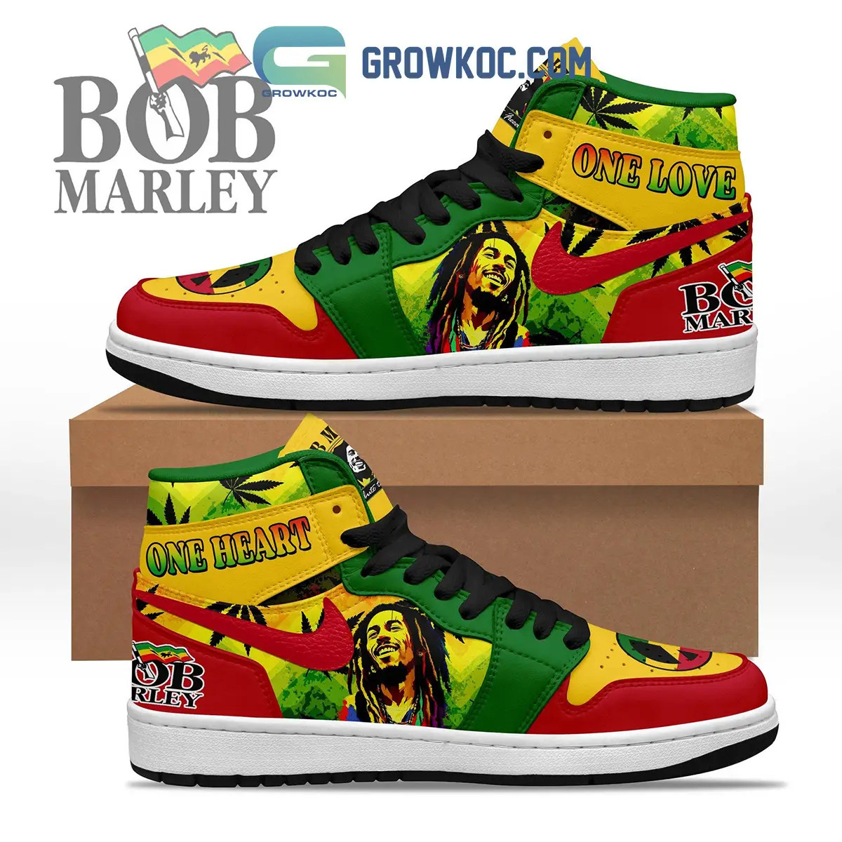 Bob Marley One Heart One Love Air Jordan 1 Shoes Bob Marley One Heart One Love Air Jordan 1 Shoes - Image 1