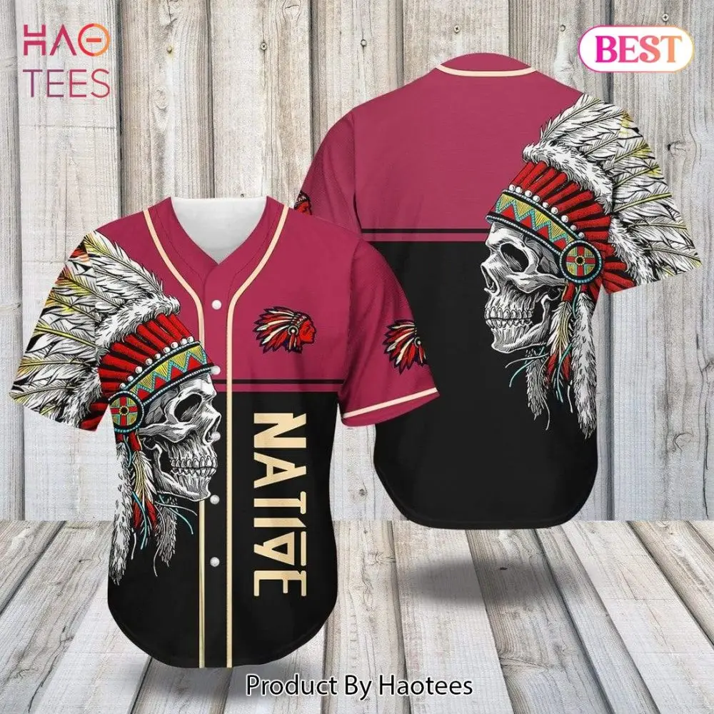 Bold Native Skull Jersey Shirt – Unique Tribal Design For Men & Women Bold Native Skull Jersey Shirt – Unique Tribal Design For Men & Women - Image 1
