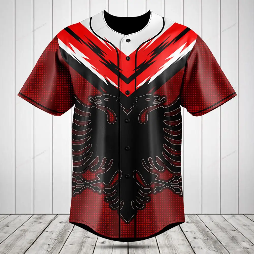 Bold Red & Black Eagle Baseball Jersey - Stylish Sport Shirt For Fans