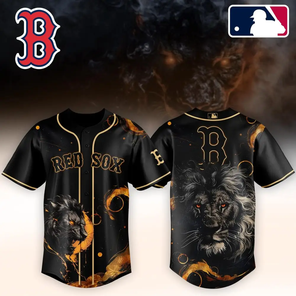 Bold Red Sox Lion Baseball Jersey – Unique Black Graphic Design, Perfect Gift For Fans!