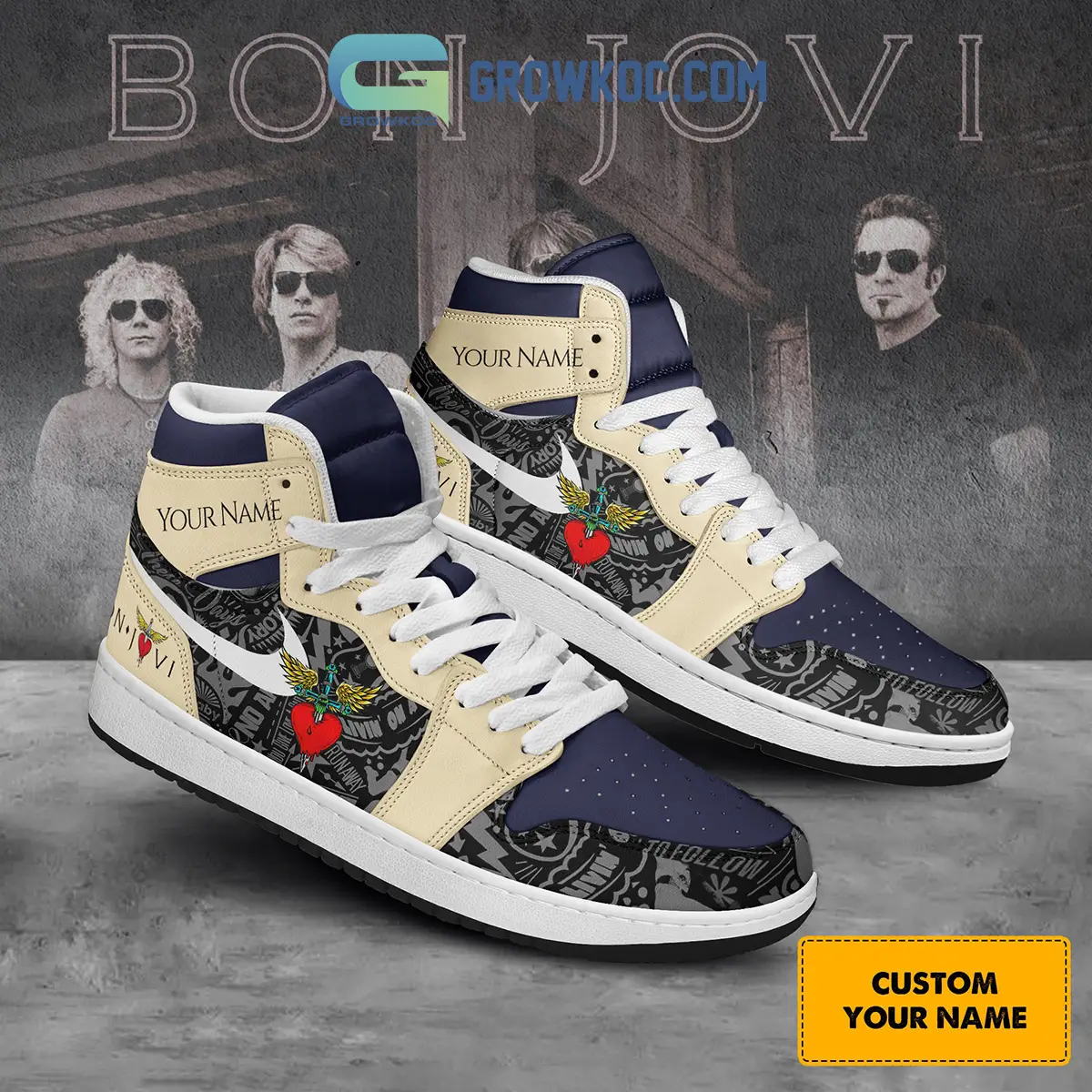 Bon Jovi Love Song Personalized Fan Air Jordan 1 Shoes White Design