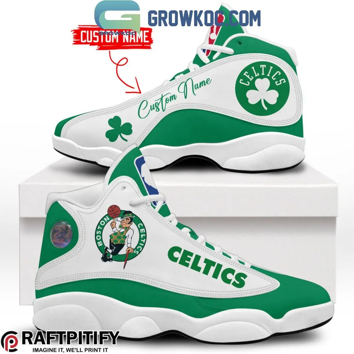 Boston Celtics Loves Basketball Team Personalized Air Jordan 13 Shoes White Design