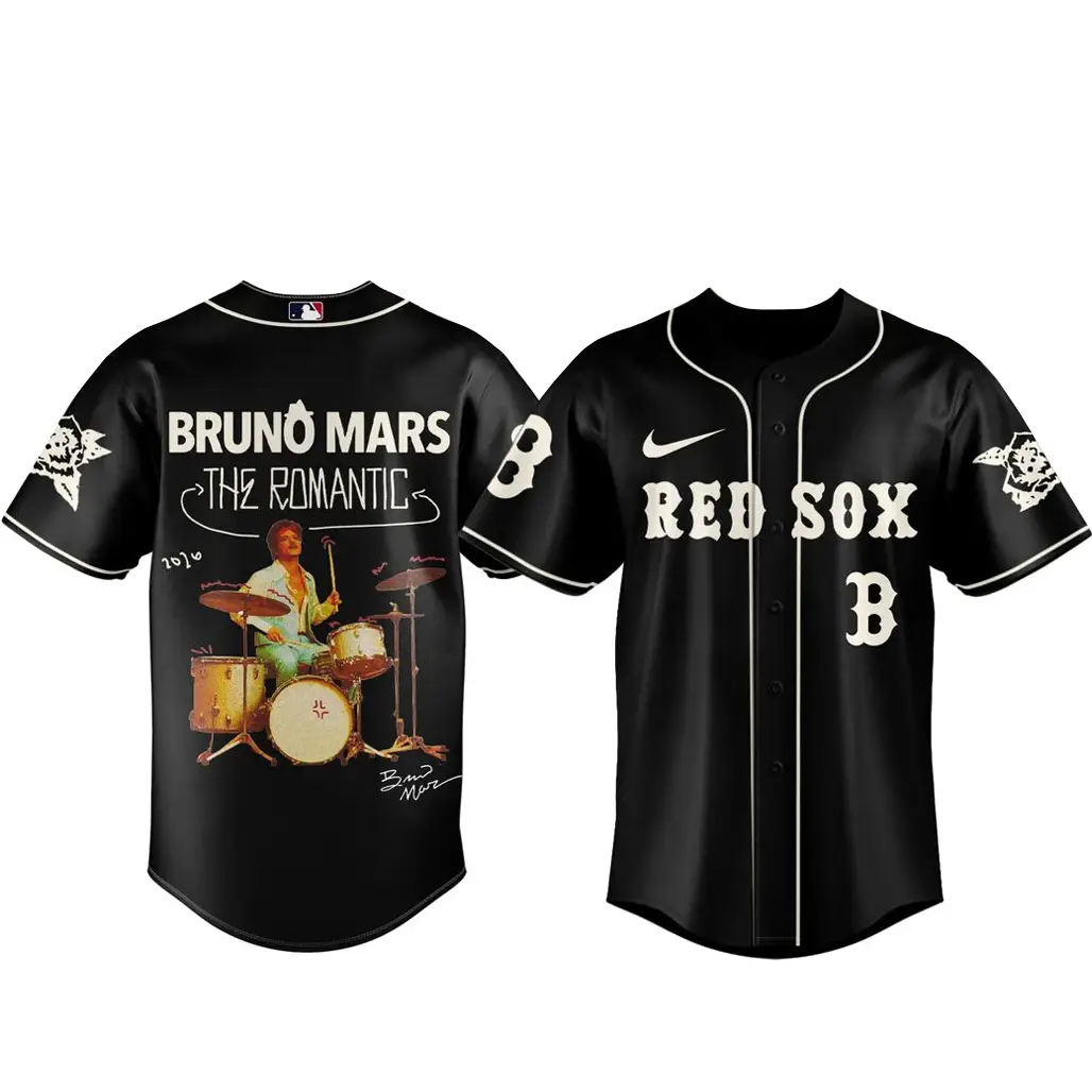 Boston Red Sox x Bruno Mars The Romantic Tour 2026 Black Baseball Jersey - Tazila Boston Red Sox x Bruno Mars The Romantic Tour 2026 Black Baseball Jersey - Tazila - Image 1