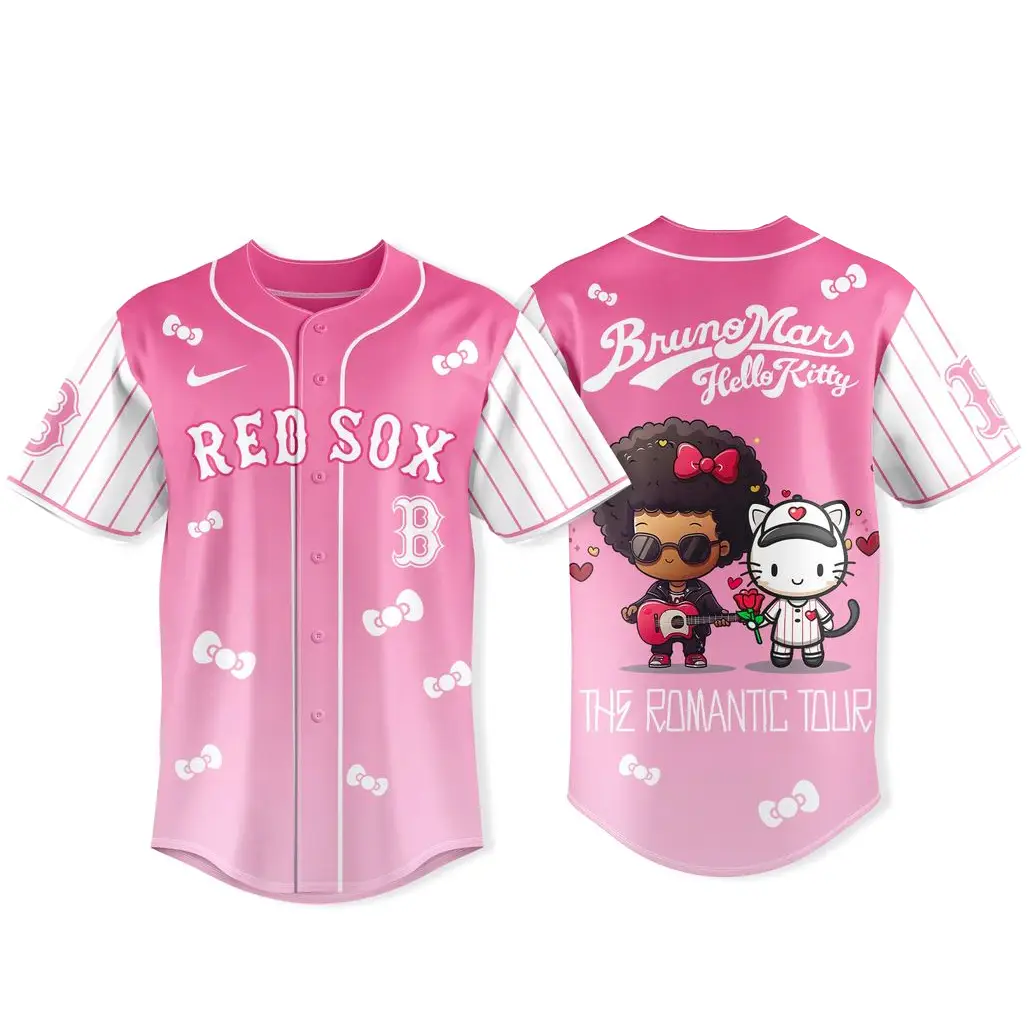 Boston Red Sox x Bruno Mars x Hello Kitty 20226 Pink Baseball Jersey - Tazila Boston Red Sox x Bruno Mars x Hello Kitty 20226 Pink Baseball Jersey - Tazila - Image 1