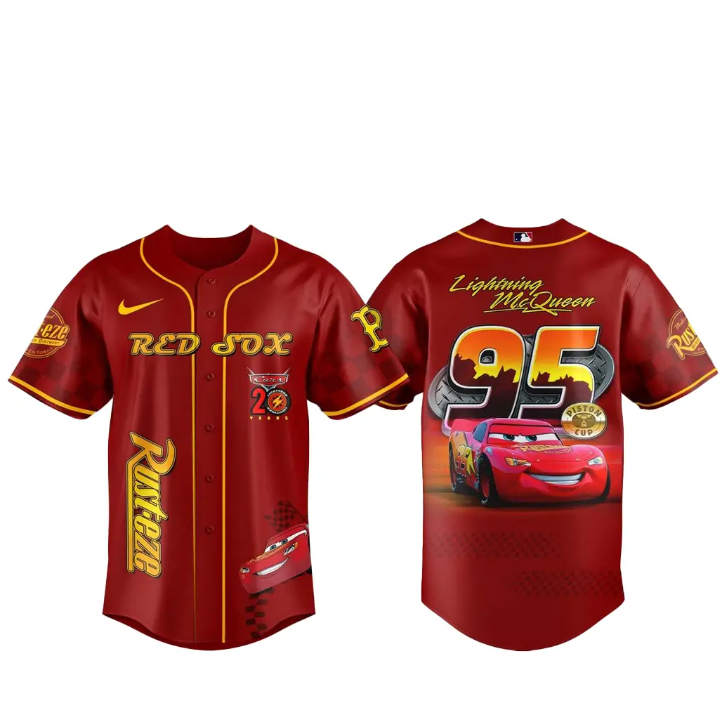 Boston Red Sox x Cars 2026 Lightning McQueen 20th Anniversary Baseball Jersey - Tazila