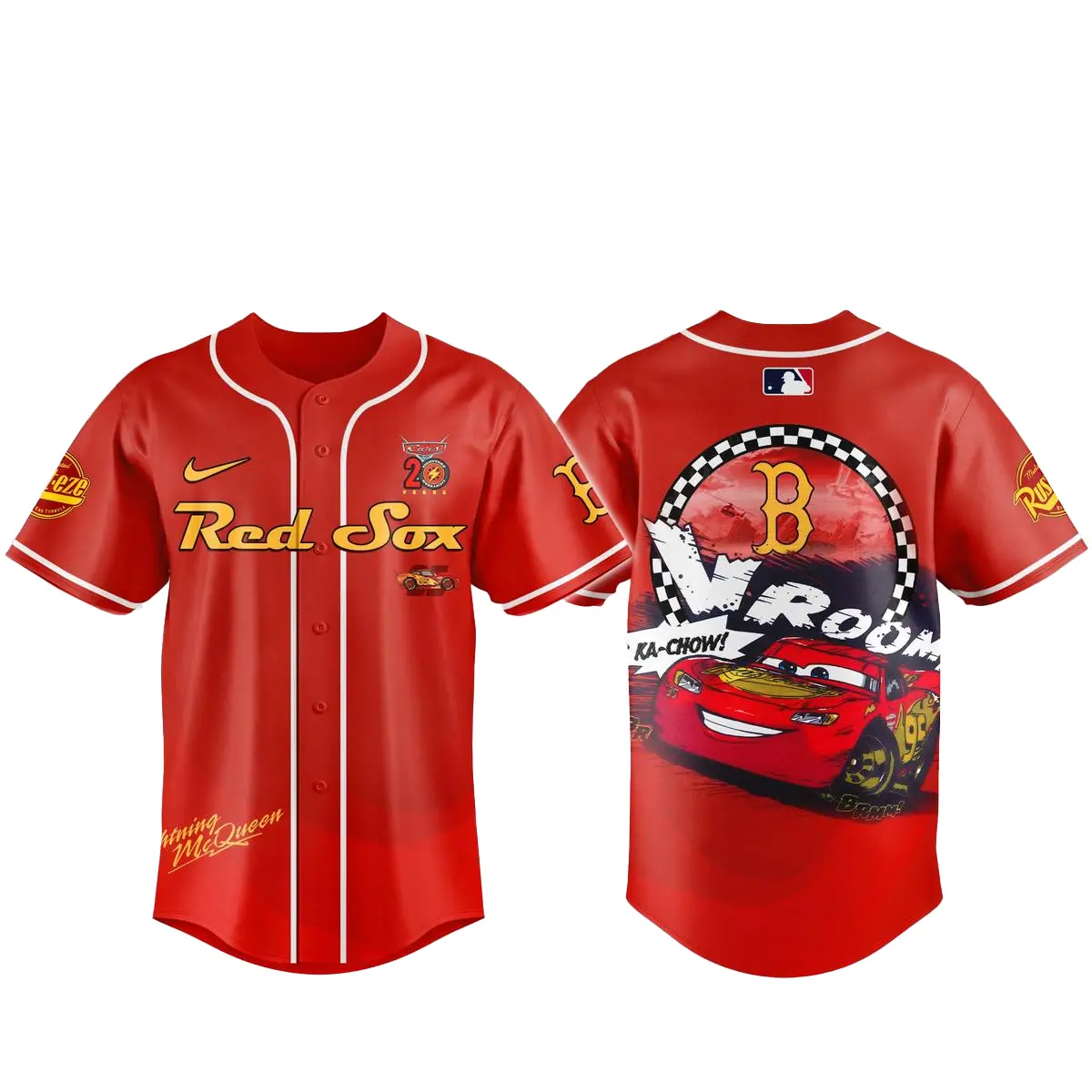 Boston Red Sox x Cars Lightning McQueen 20th Anniversary Baseball Jersey - Tazila