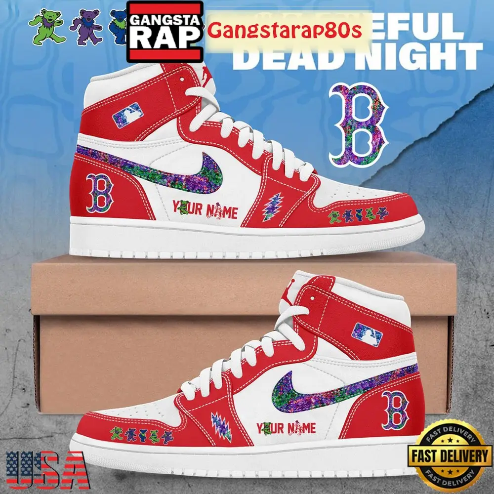 Boston Red Sox x Grateful Dead Night Custom Special Edition Air Jordan 1 Sneakers Shoes