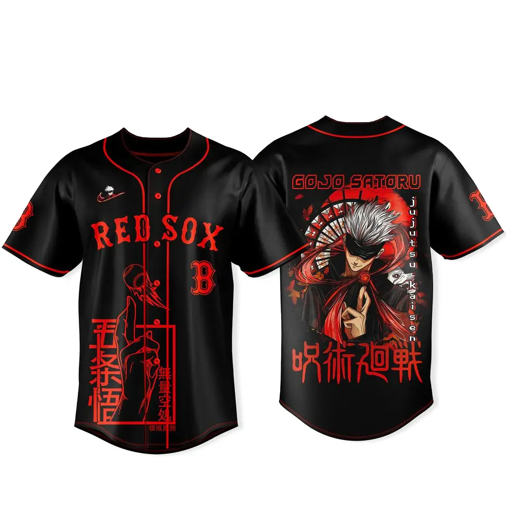 Boston Red Sox x Jujutsu Kaisen Night Back Gojo Baseball Jersey - Tazila