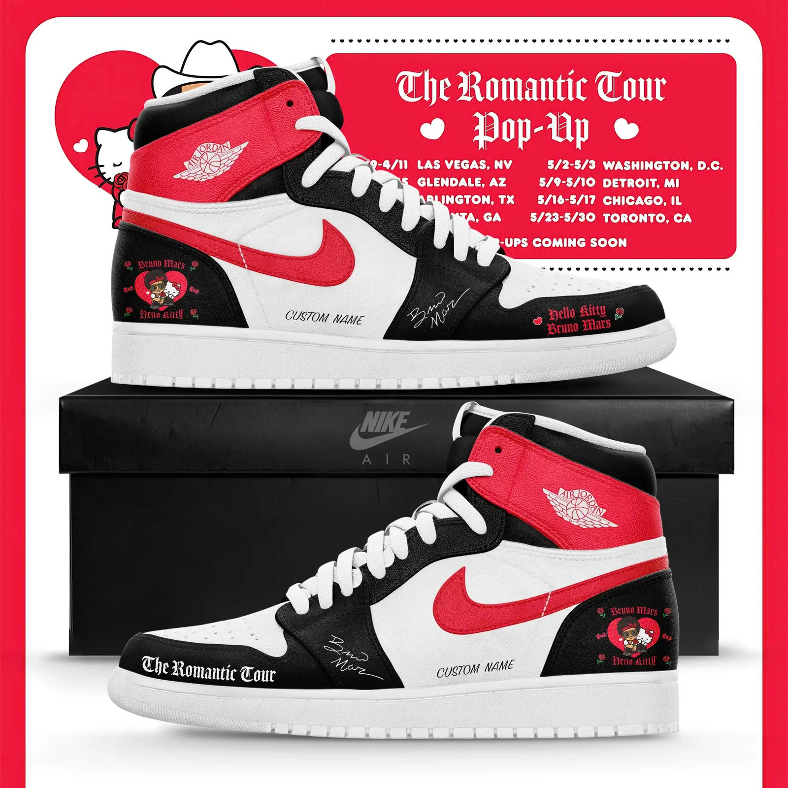 Bruno Mars Hello Kitty Kawaii Shoes Bruno Mars Hello Kitty Tour Merchandise Gift For Collectors