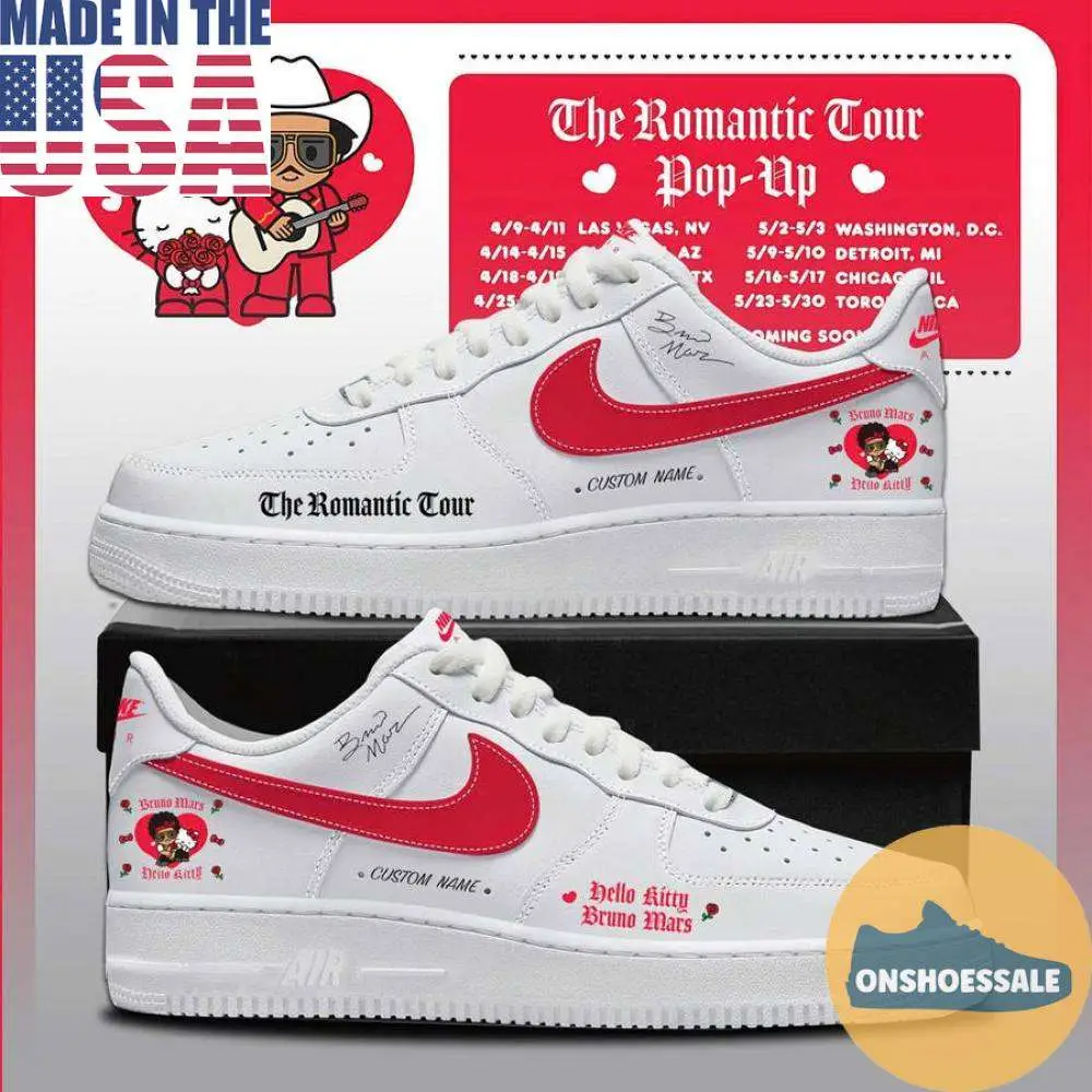 Bruno Mars Hello Kitty The Romantic Tour Nike Air Force, Gift For Fans - Best Gift Shoes