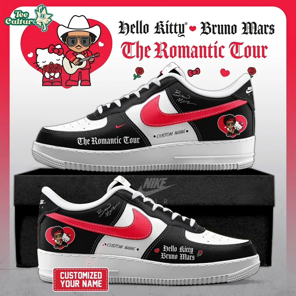 Bruno Mars x Hello Kitty The Romantic Tour 2026 Limited Edition Black Air Force 1 Style Sneakers