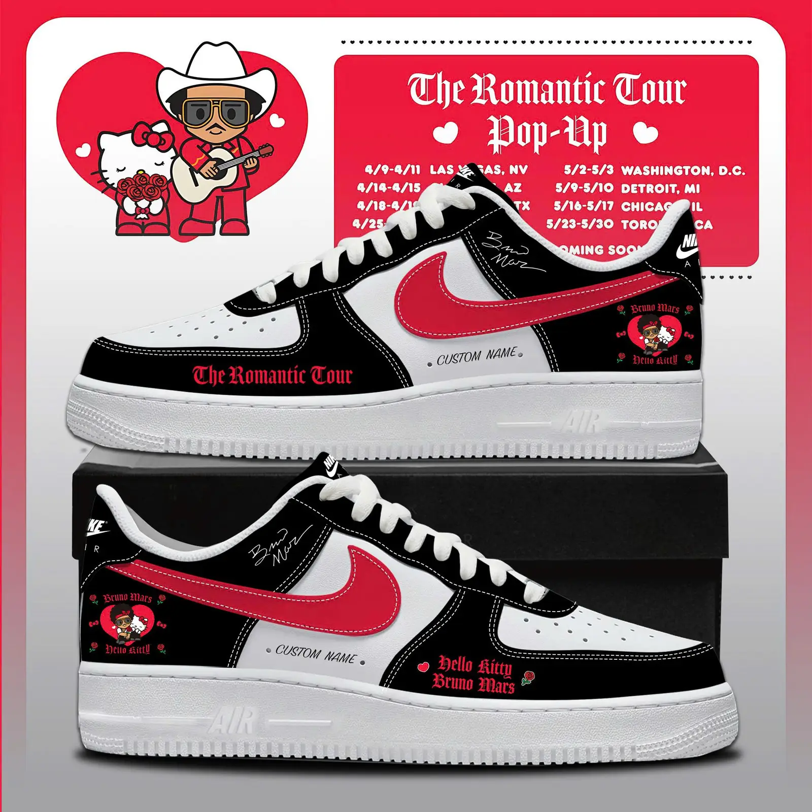 Bruno Mars x Hello Kitty "The Romantic Tour" Limited Edition Air Force 1 Sneakers | UC66